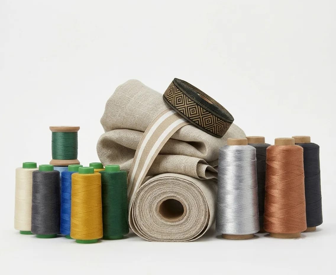 Thread cones, woven tapes and base cloth