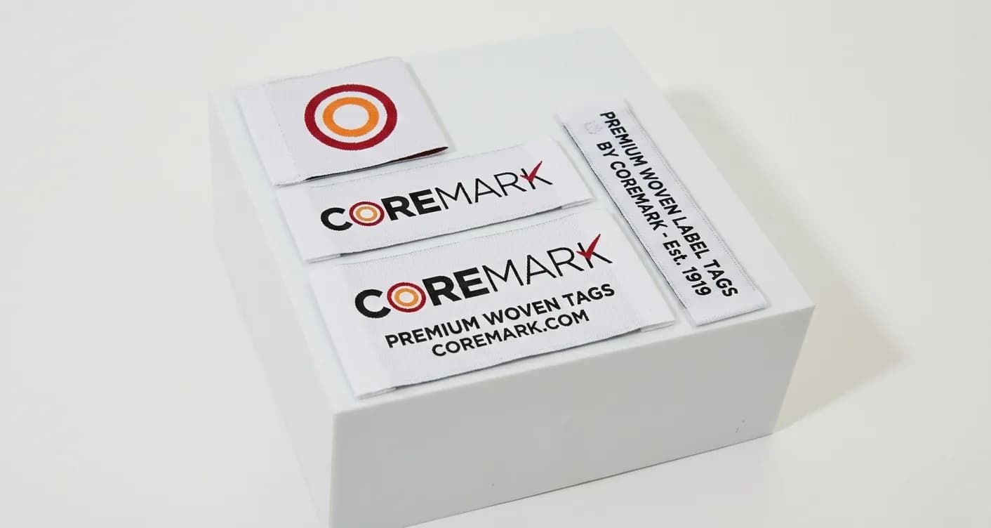 Coremark woven brand and size labels