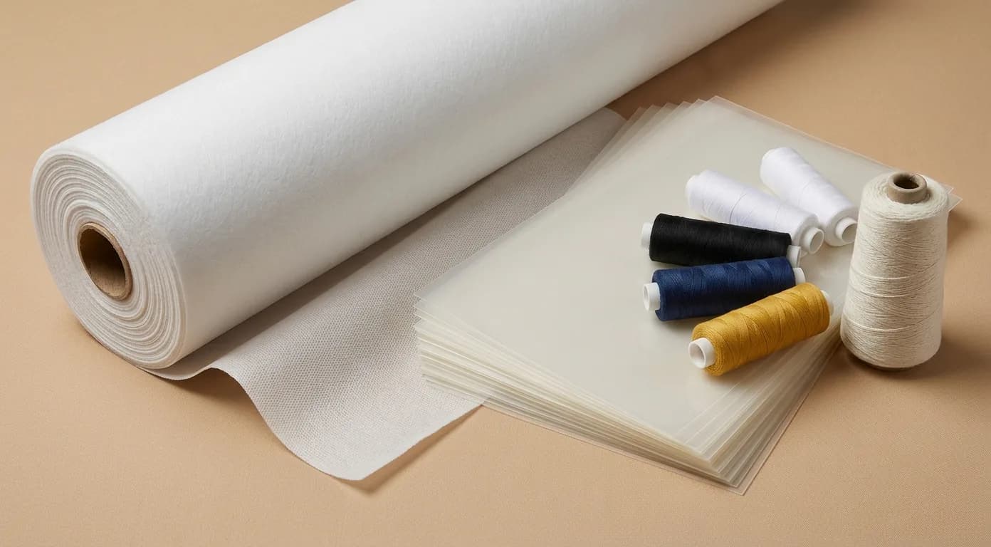 Interlining, heat-seal film and sewing thread