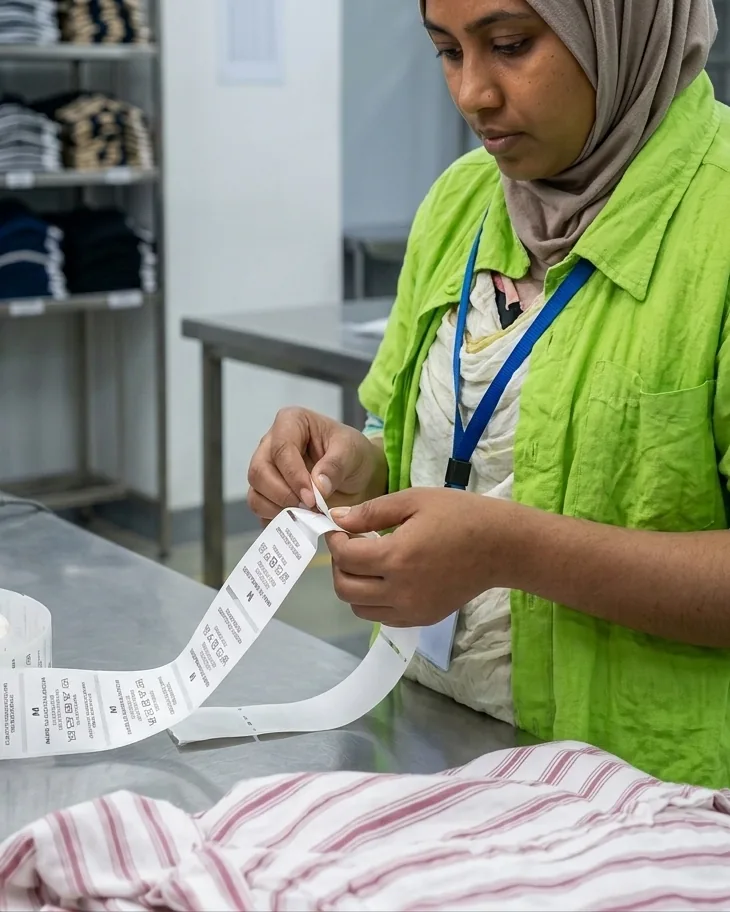 An operator checking a label roll against the order