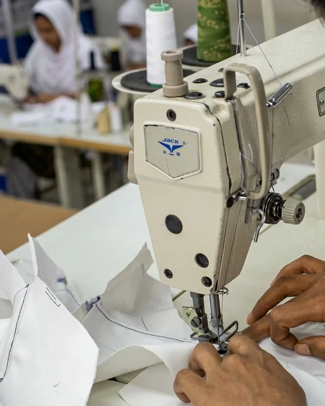 An operator at work on the sewing line