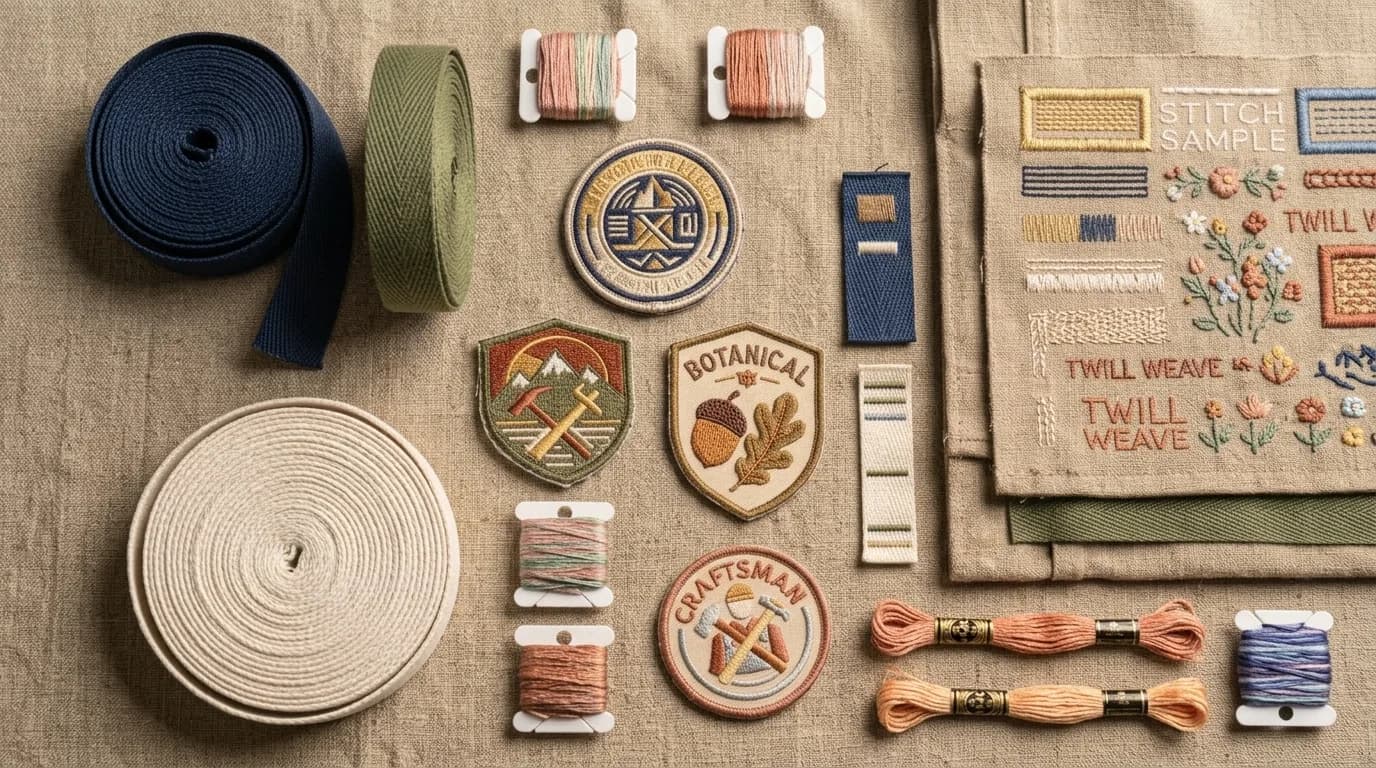 Twill tape, woven patches and embroidery threads